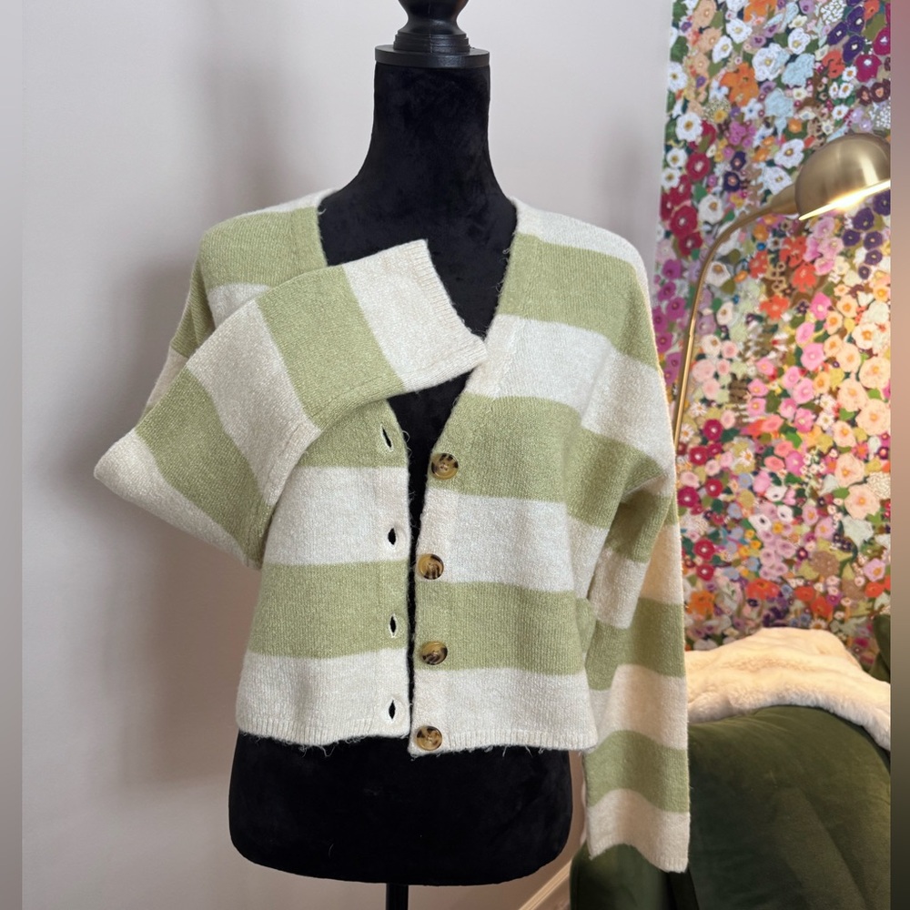 Striped Green and Cream Women's Sweater
